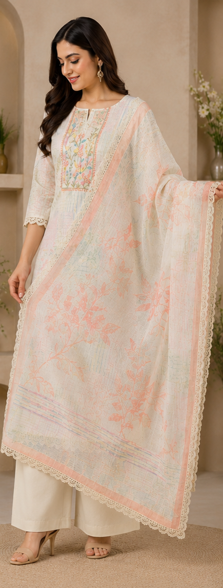 Embroidered Cotton Blend Unstitched Dress Material