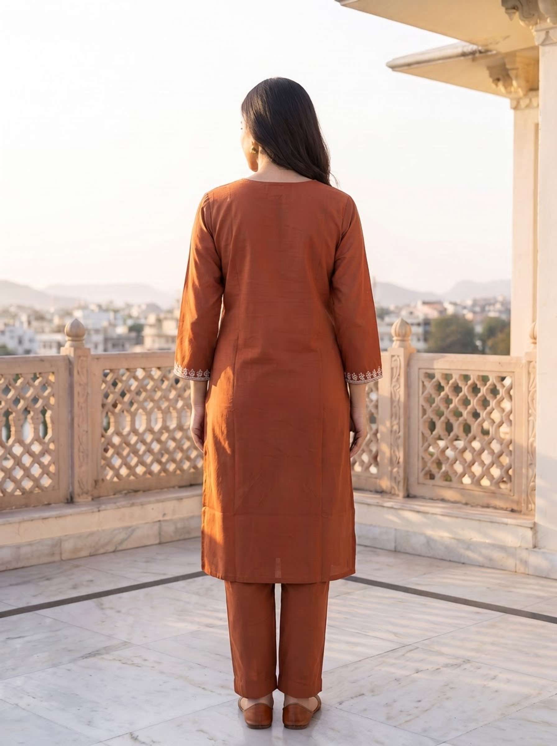 Embroidered Round Neck Kurta & Palazzos