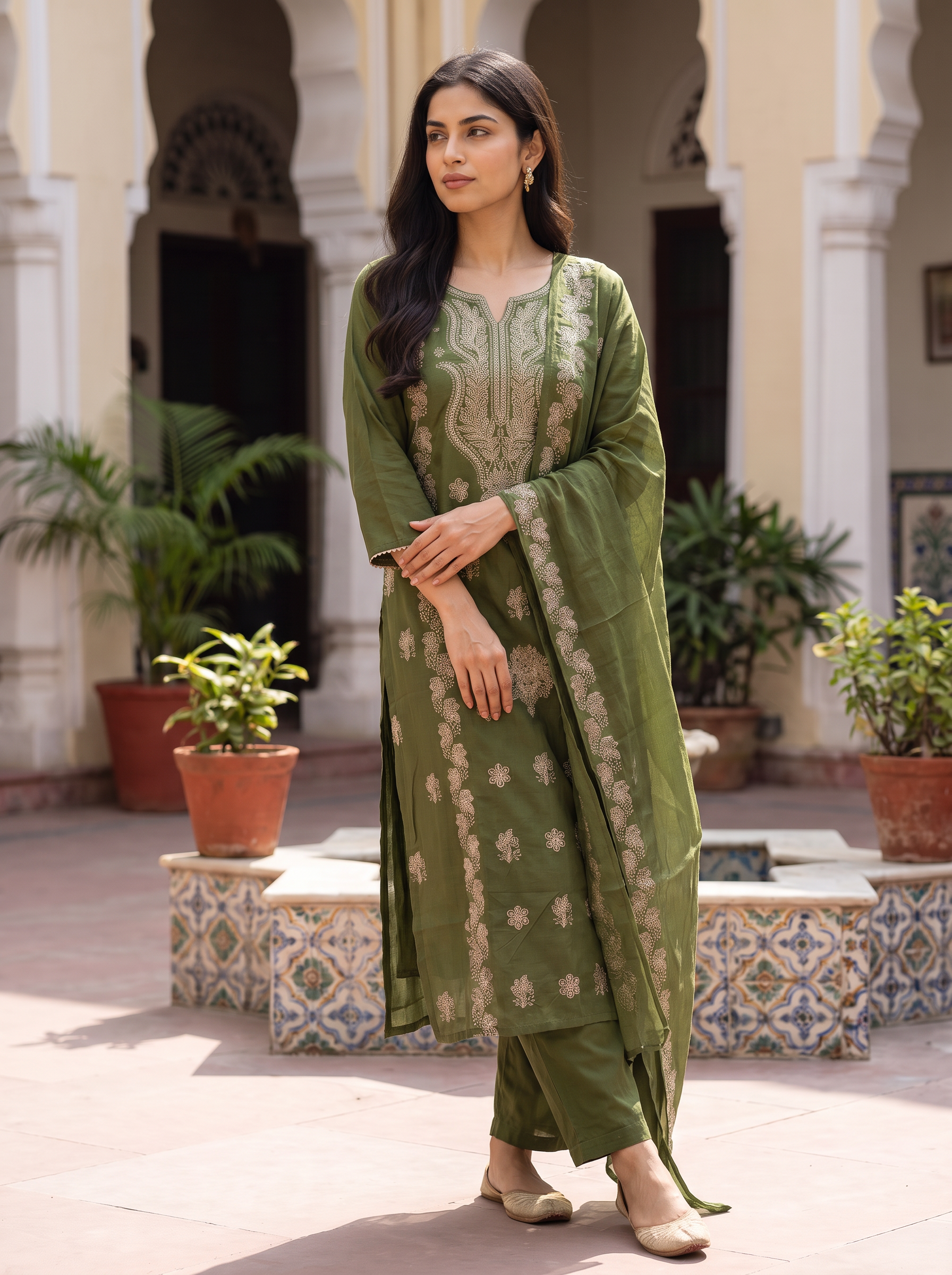 Women embriodery Regular Kurta with Trousers & With Dupatta