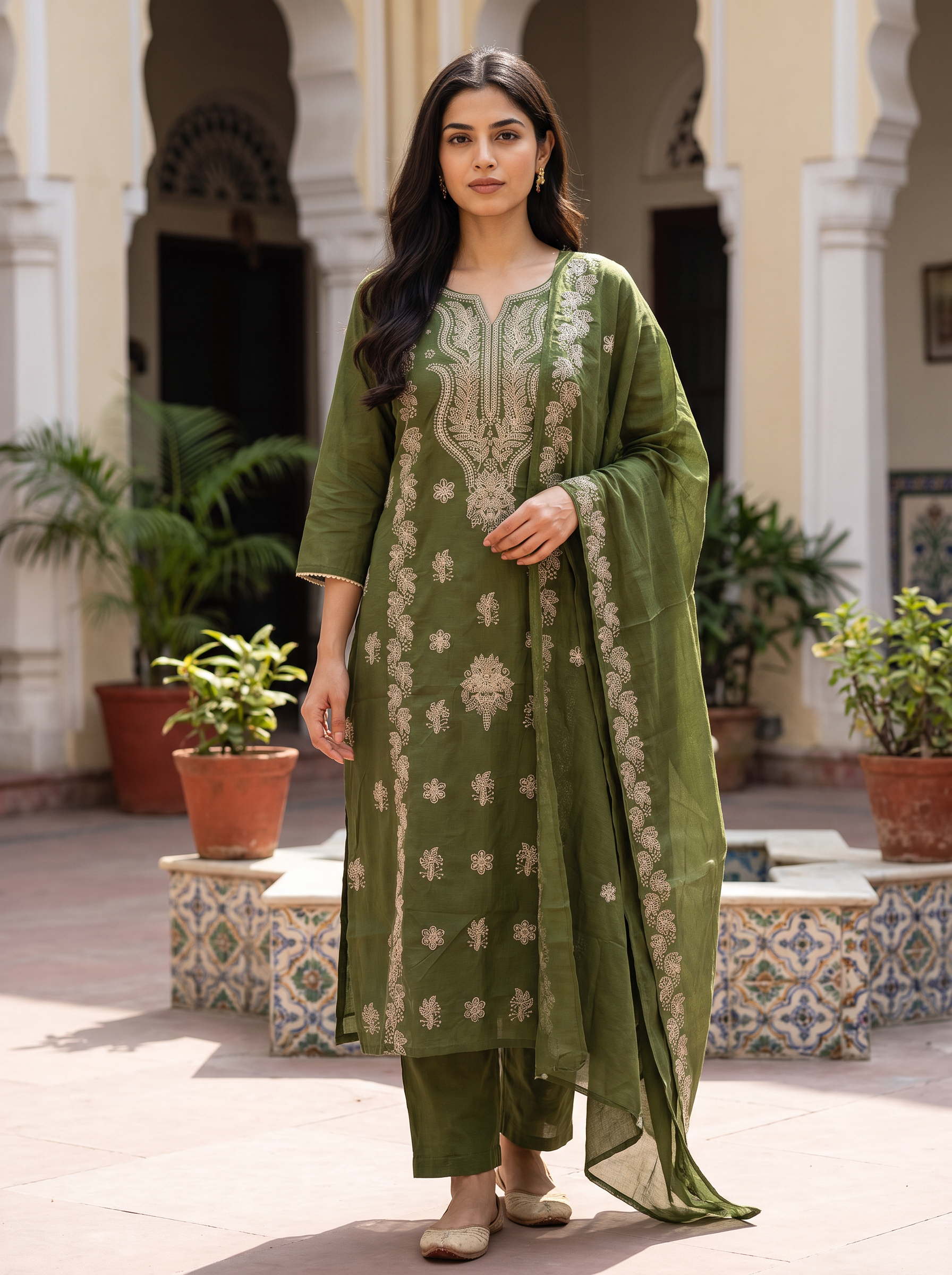 Women embriodery Regular Kurta with Trousers & With Dupatta