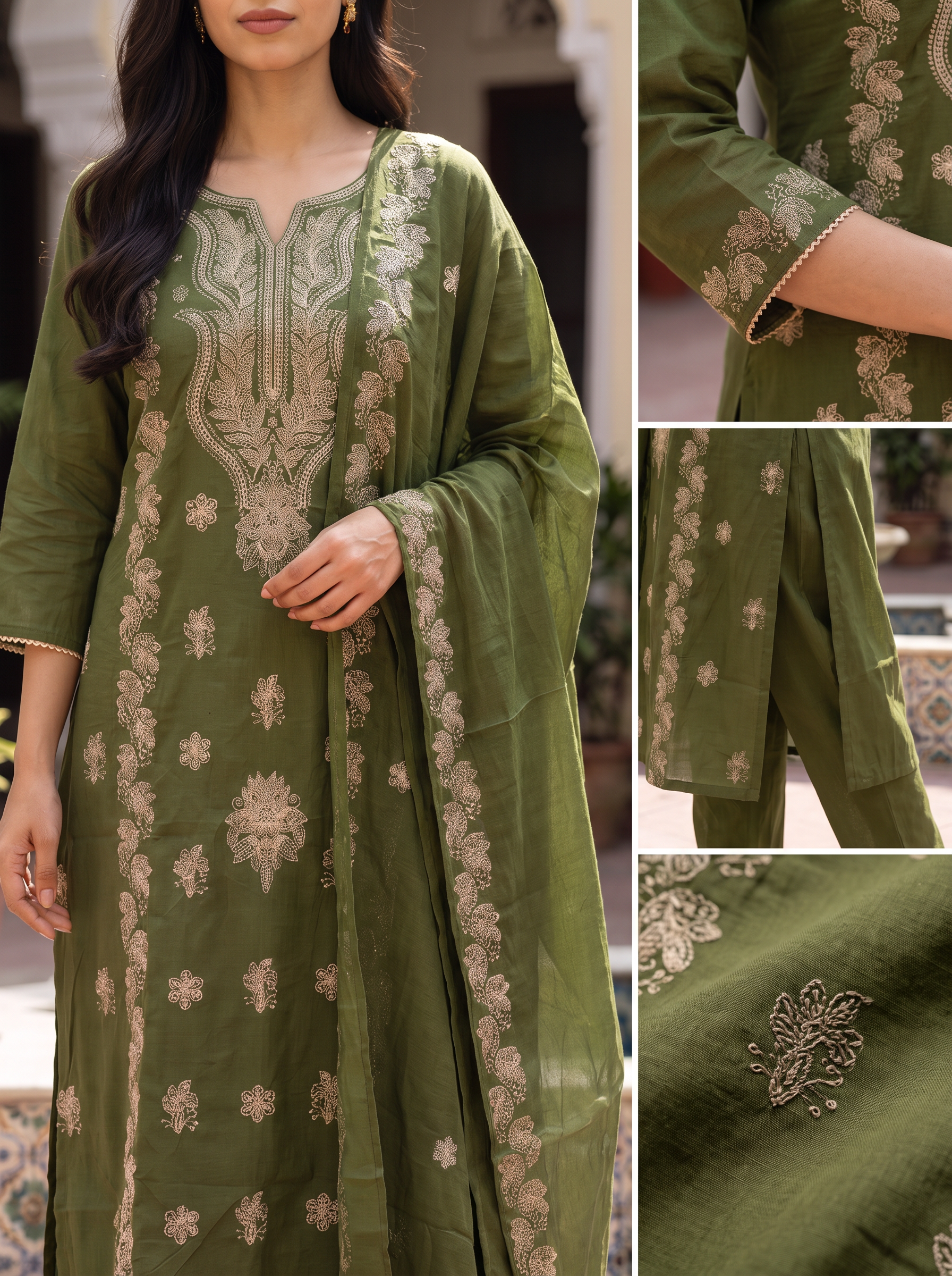 Women embriodery Regular Kurta with Trousers & With Dupatta