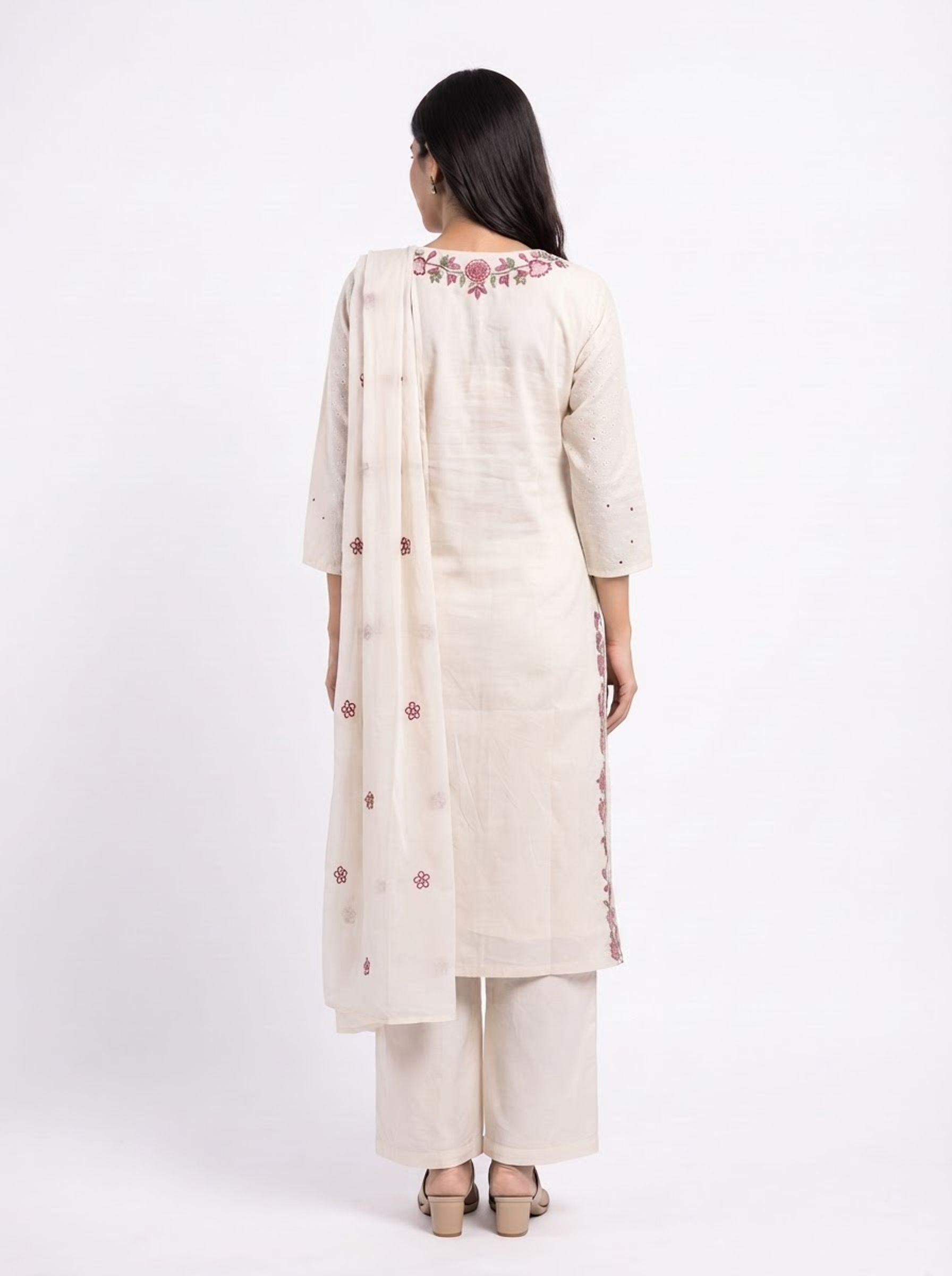 Women Floral Embroidery neck Regular Kurta with Trousers & With Dupatta