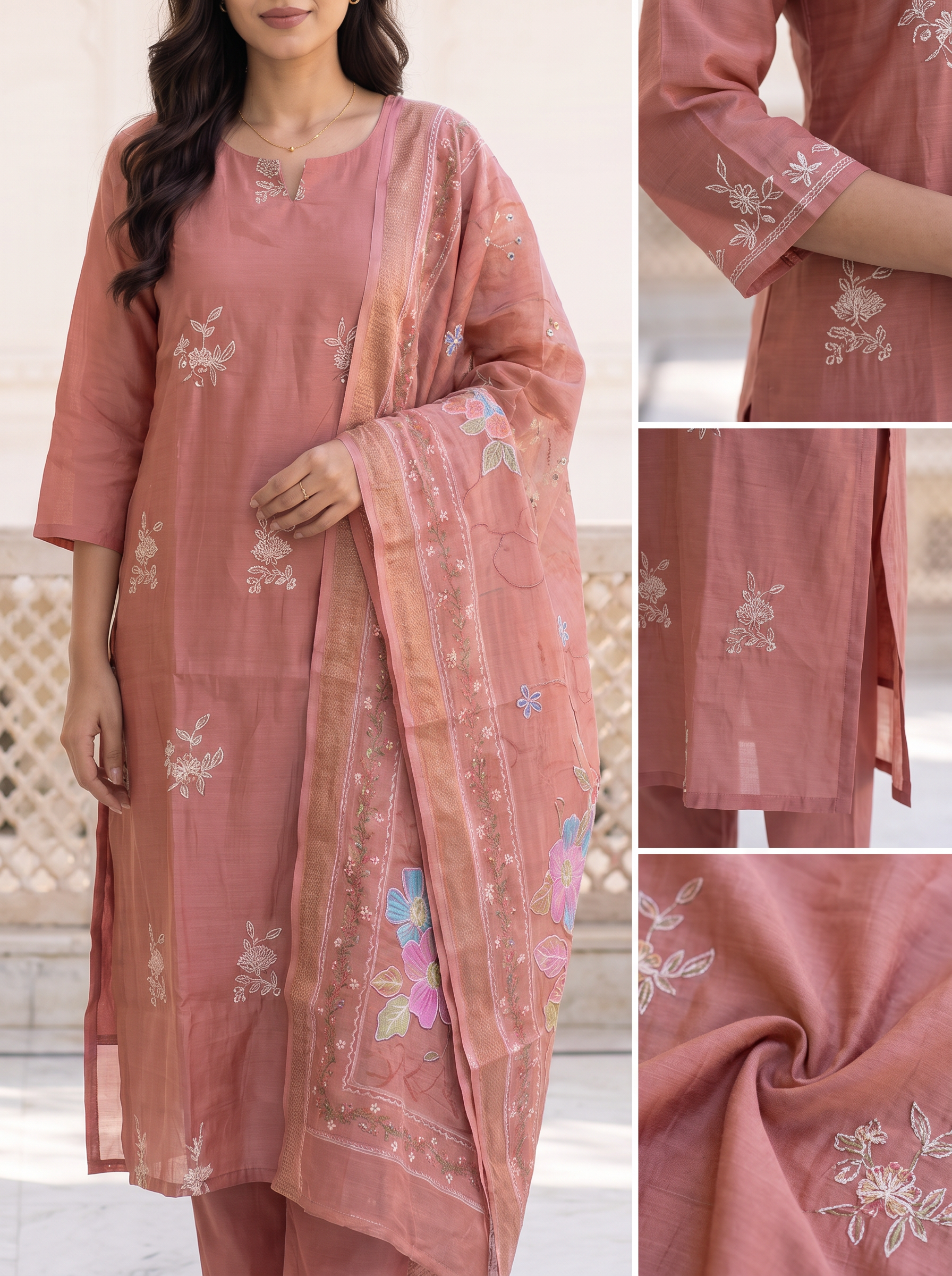 Women Floral Thread embroidery Regular Kurta with Trousers & With Dupatta