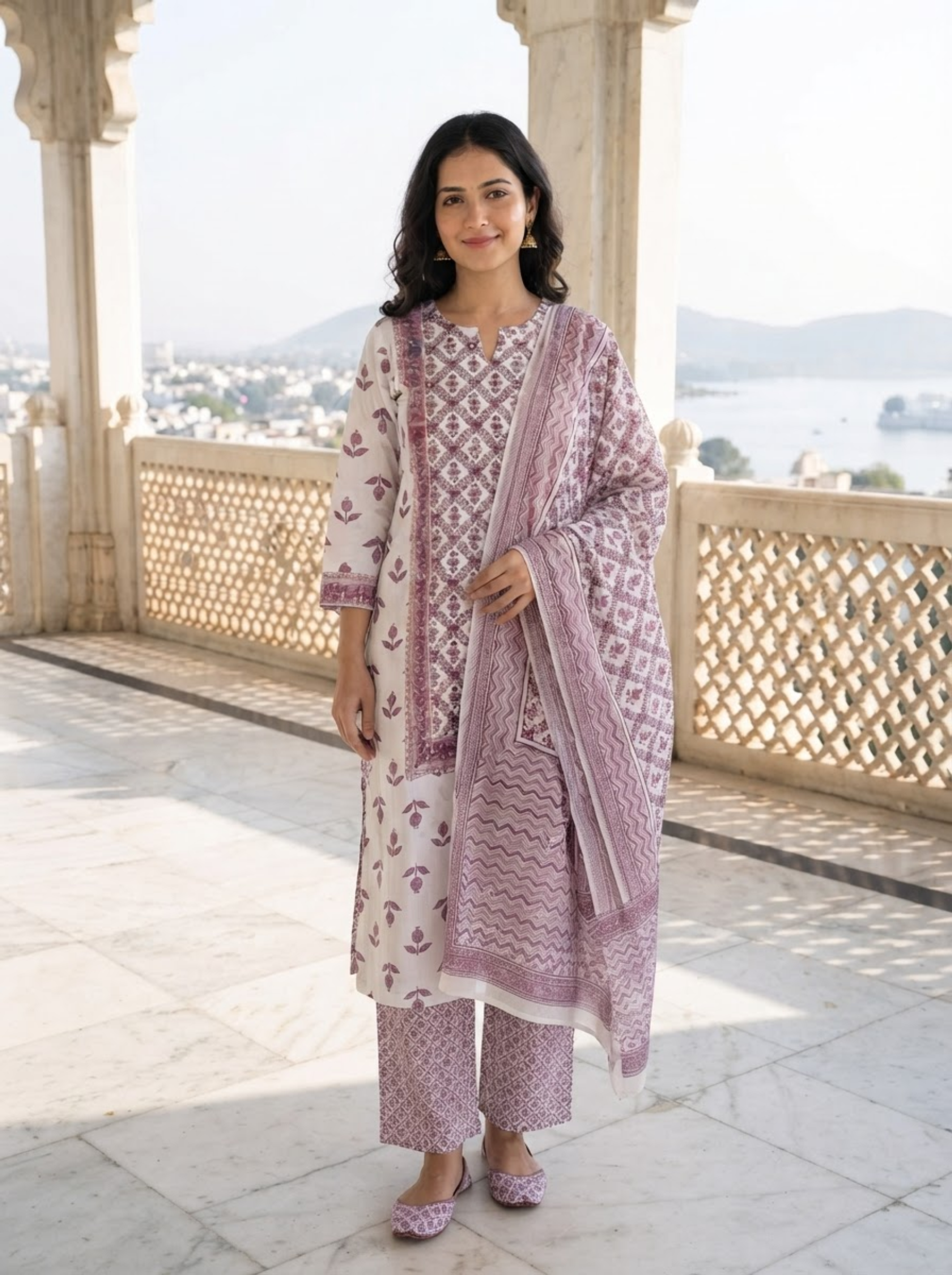 Women Printed Regular Kurta with Trousers & With Dupatta