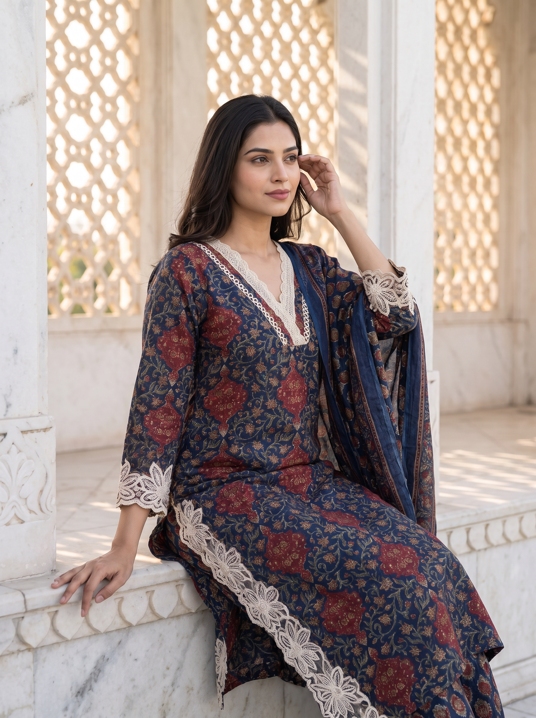 Women Coloured Printed Regular Kurta with Trousers & With Dupatta