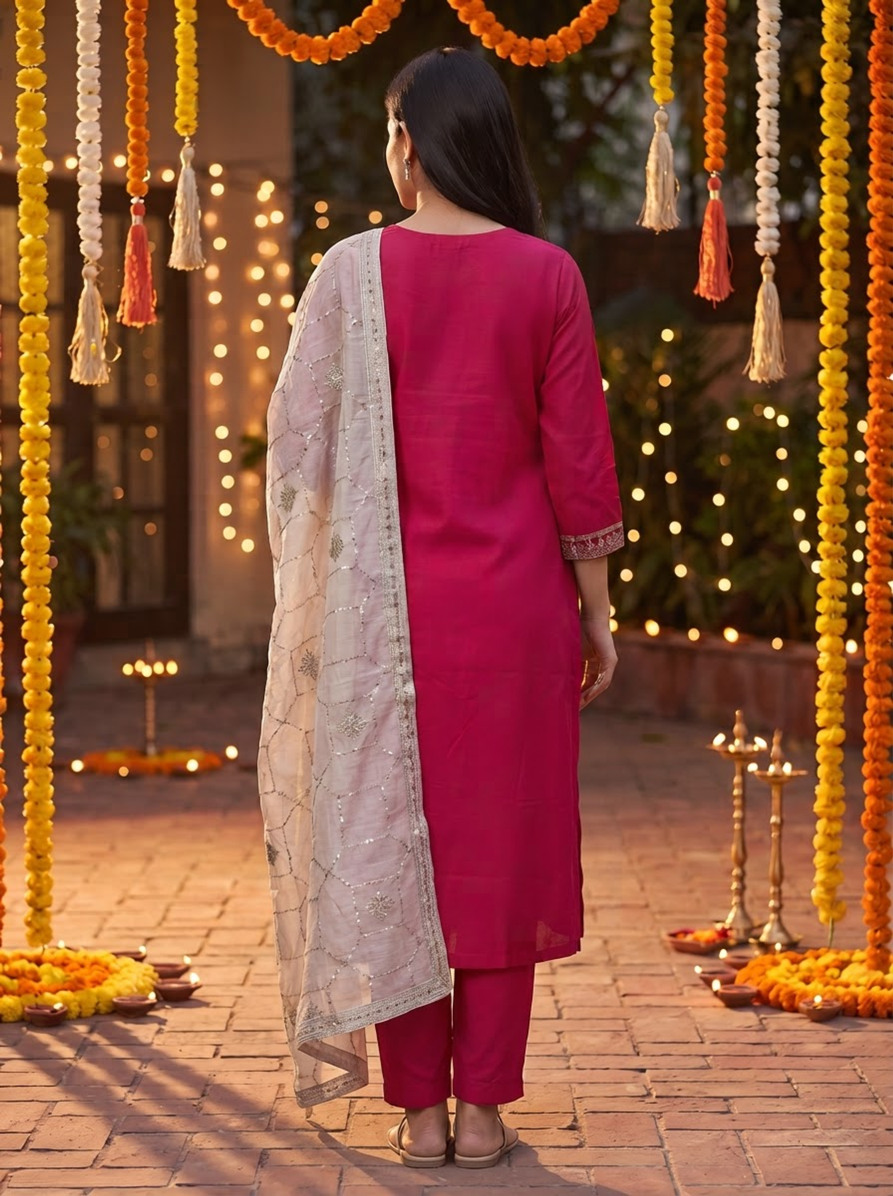 Women Georgette Regular Kurta with Trousers & With Dupatta