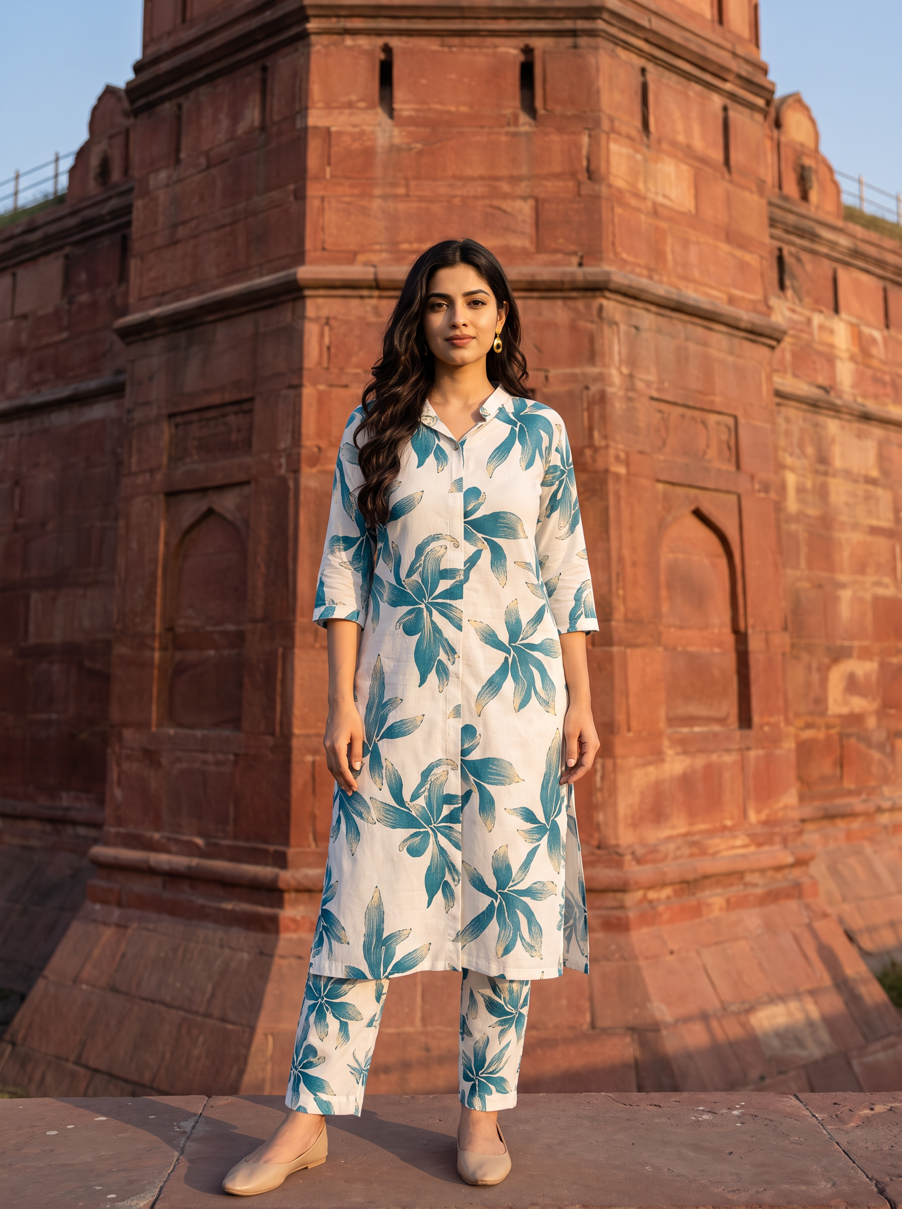 Women Floral Leaf Printed Regular Kurta with Trousers & With Dupatta