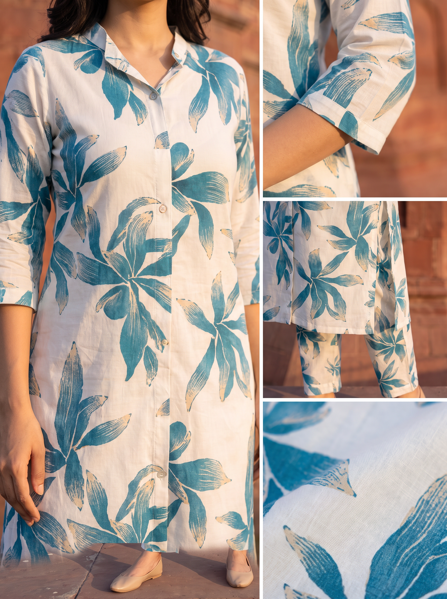 Women Floral Leaf Printed Regular Kurta with Trousers & With Dupatta