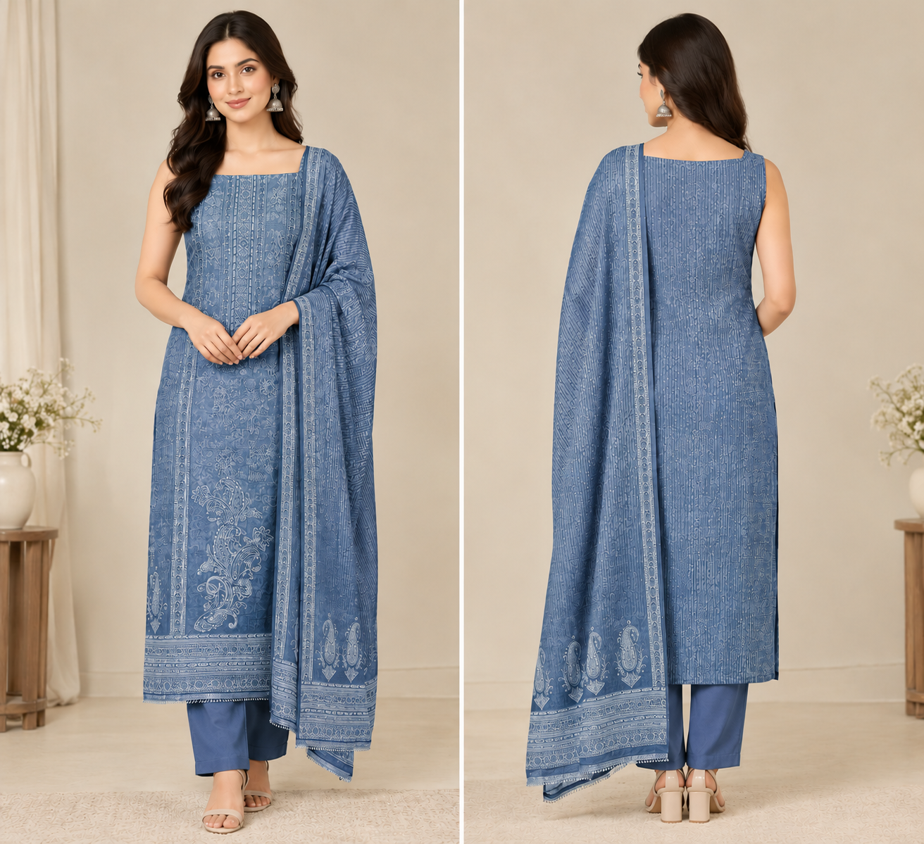 Simmer Blue Embroidered Unstitched Dress Material