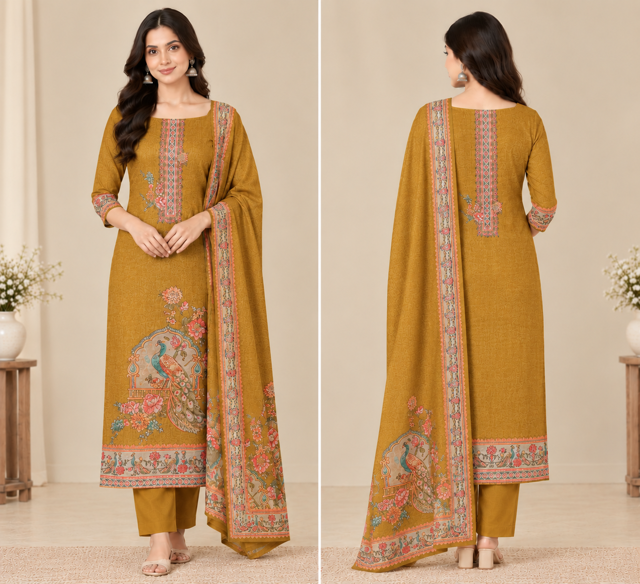SimmerYellow Unstitched Dress Material
