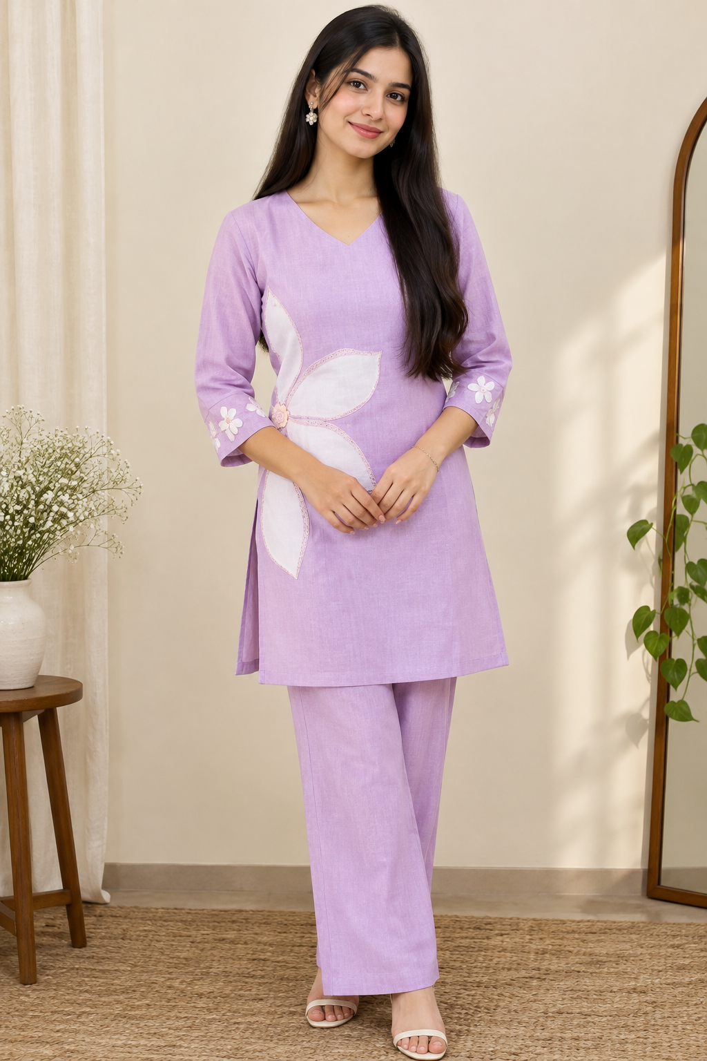 Women Embroidery Lavendor Coord Set